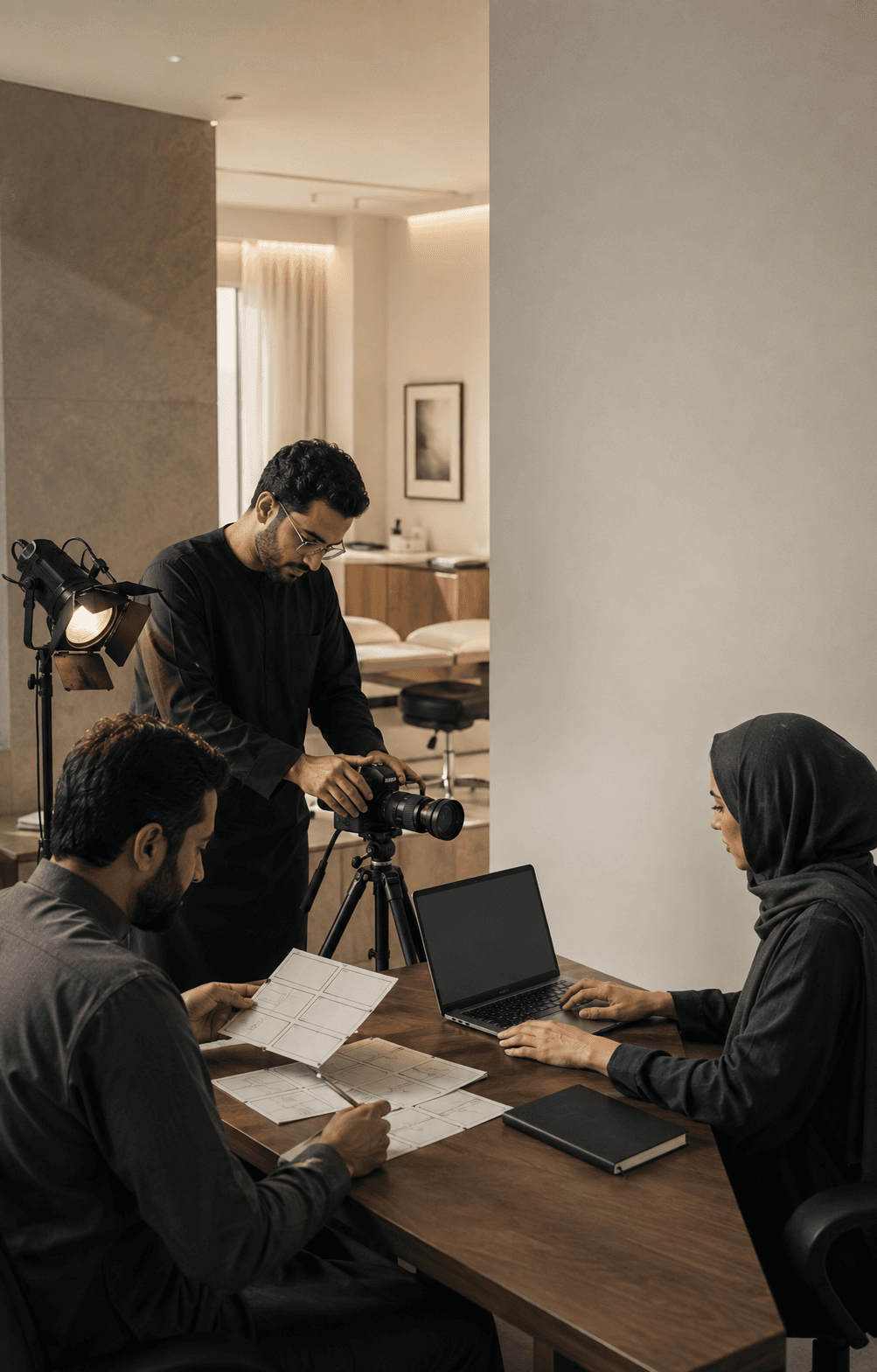 A small team planning healthcare content production within a structured working cycle